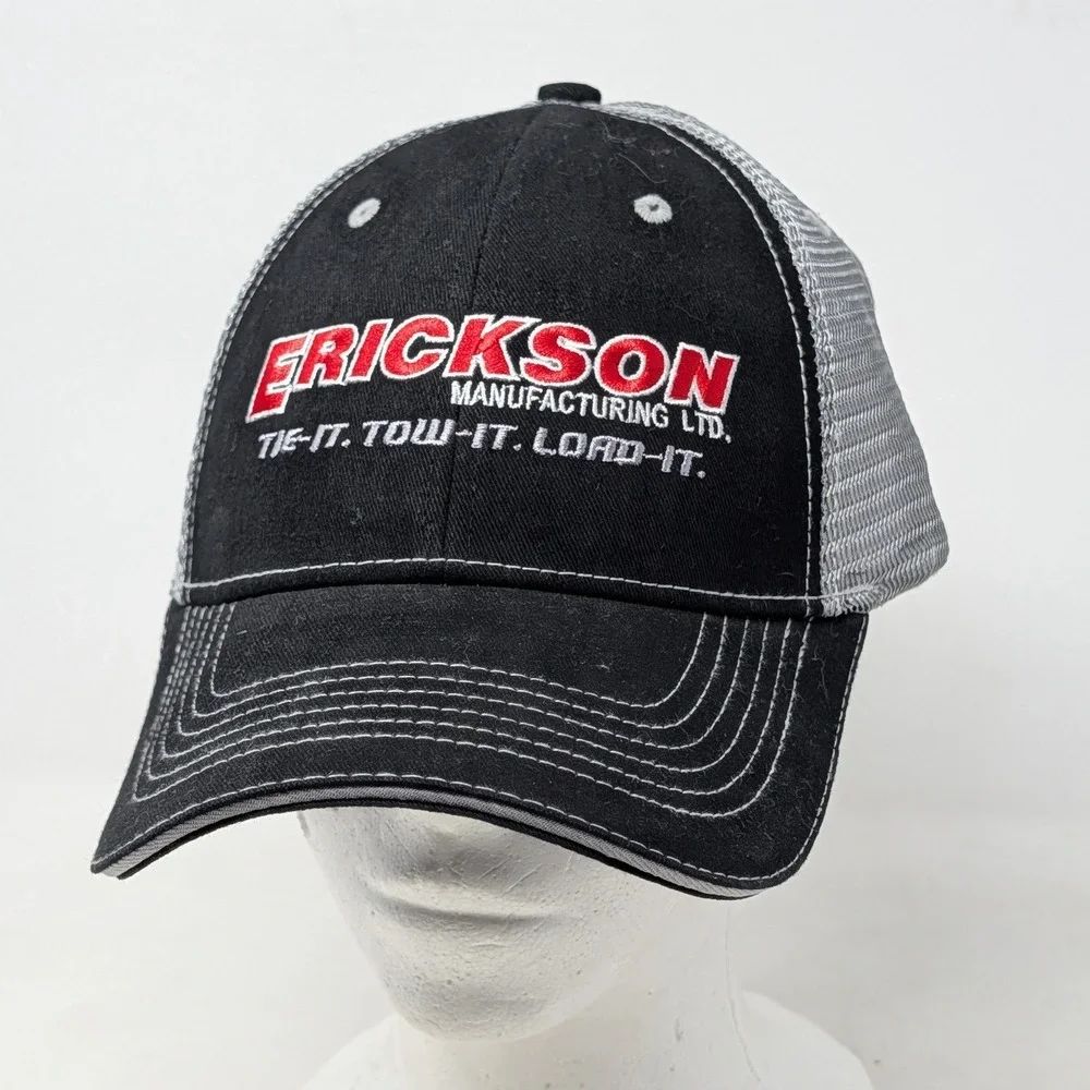 Erickson Manufacturing Trucker Hat Mountain Lakes Black Grey Mesh Adjustable Cap